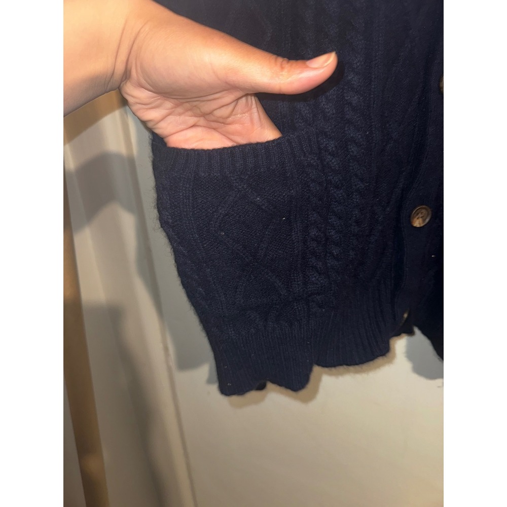 Peter Millar XL Navy Blue Wool Yak Cashmere Cable Knit Shawl Cardigan Sweater - Picture 5 of 11